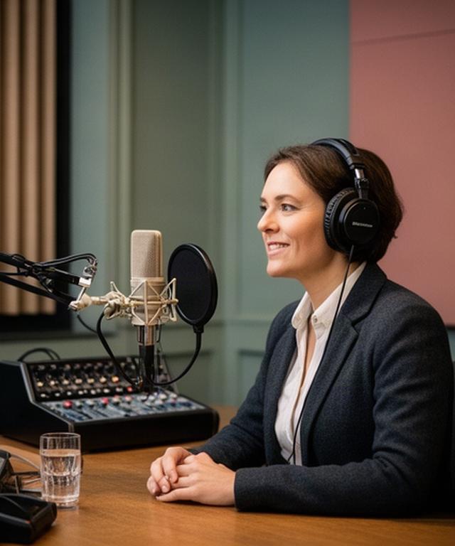 Professional adviser recording an educational podcast in a quiet London studio